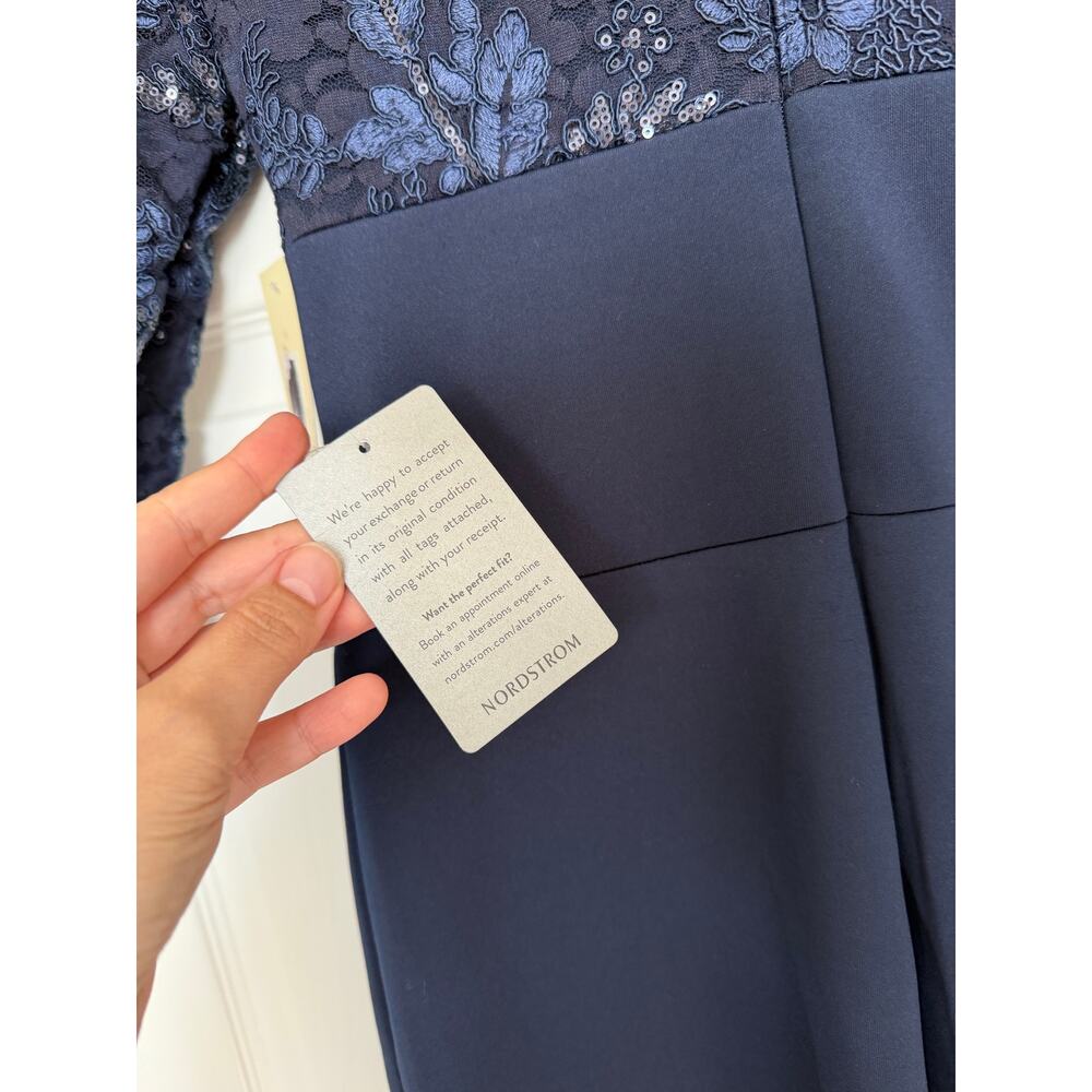 NEW‎ ELIZA J Sequin Lace Bodice Trumpet GOWN DRESS SIZE 0 $198 NAVY NORDSTROM - Picture 6 of 7